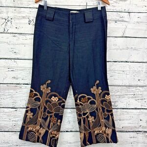 Nanette Lepore Black Ivory Floral‎ Embroidered Straight Leg Pant [Size 6]
